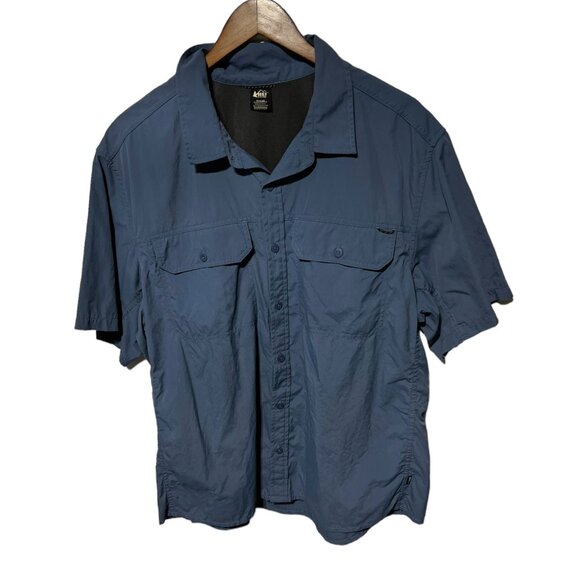 REI Blue Button Front Shirt Size XL - Picture 1 of 6